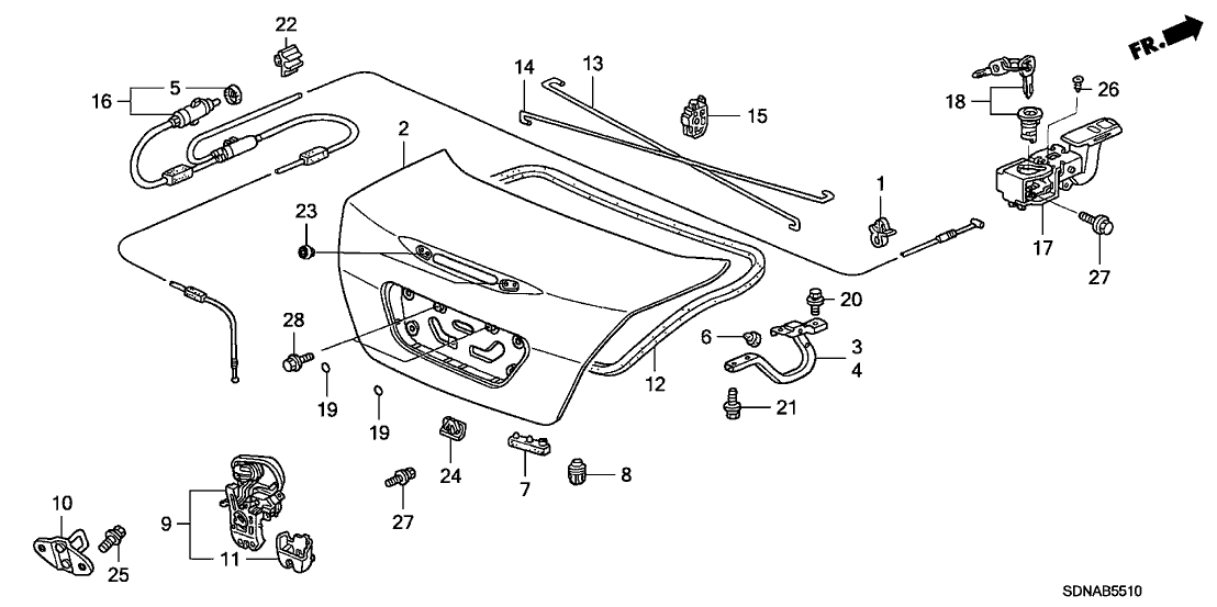 Honda New 2006-2007 Fits Honda Accord Trunk Lid (DOT), Part # 68500-SDN-A70ZZ