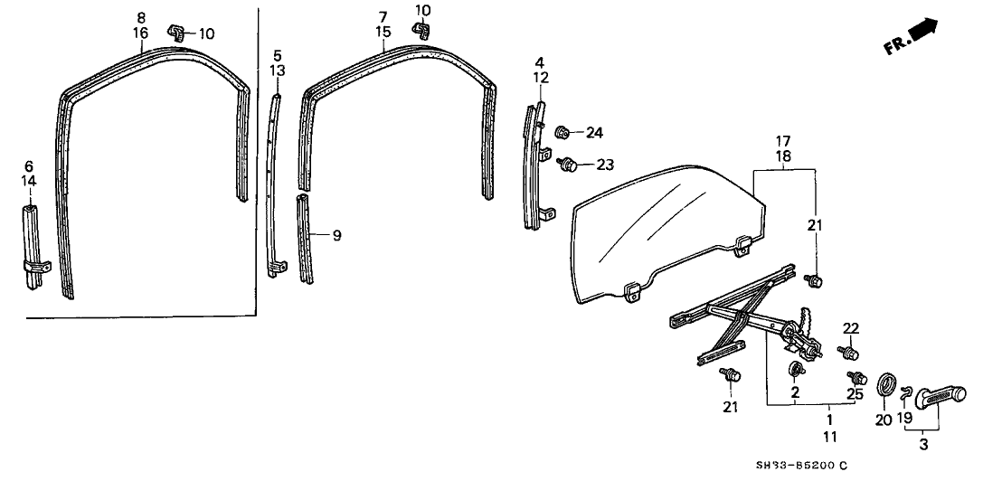 Honda New 1988-1989 Fits Honda Civic Glass Assy., R. FR. Door (Blue), Part # 73300-SH3-0000