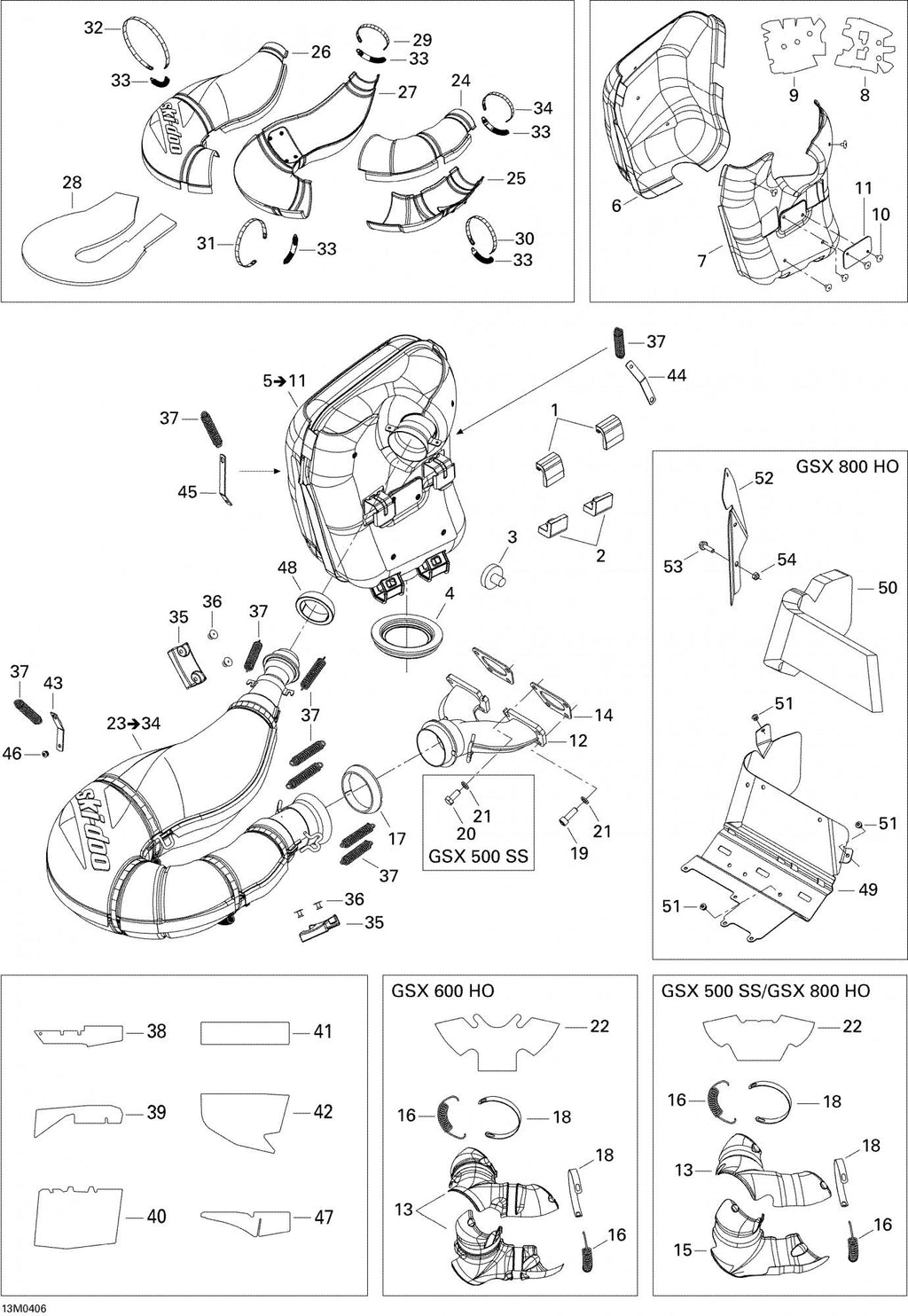 Fits 2004-2007 Ski-Doo GSX 500SS / GSX 600 HO Models Tuned Pipe Ass'y Includes 23 To 34, OEM Part # 514053749