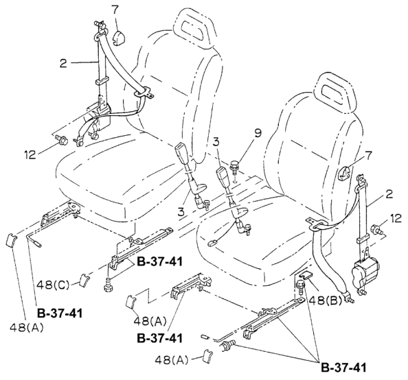 Honda New 1995-1997 Fits Honda Passport Outer Set, Passenger Side Seat Belt (Gray), Part # 89715-06893