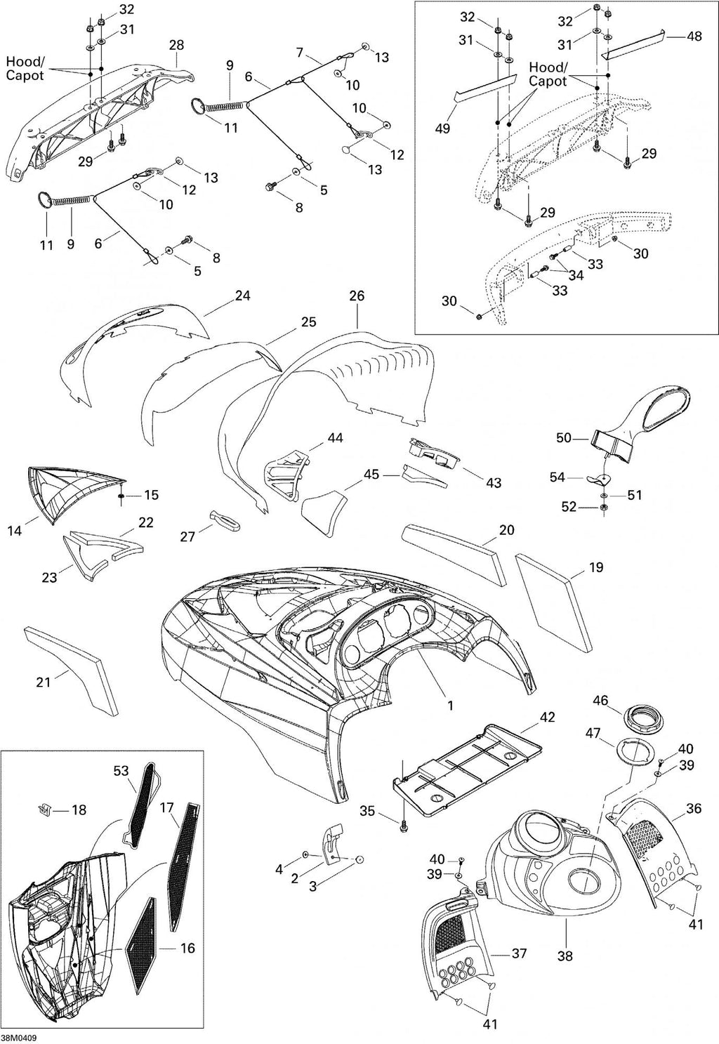 Fits 2003-2005 Ski-Doo Grand Touring V-1000 / Legend V-1000 RH Mirror, OEM Part # 517302764