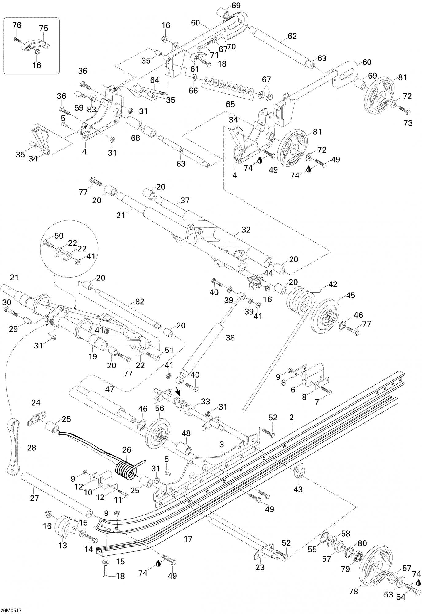 Fits 2001-2007 Ski-Doo Skandic 440 / Skandic 440F Models Support Shaft, OEM Part # 5445985