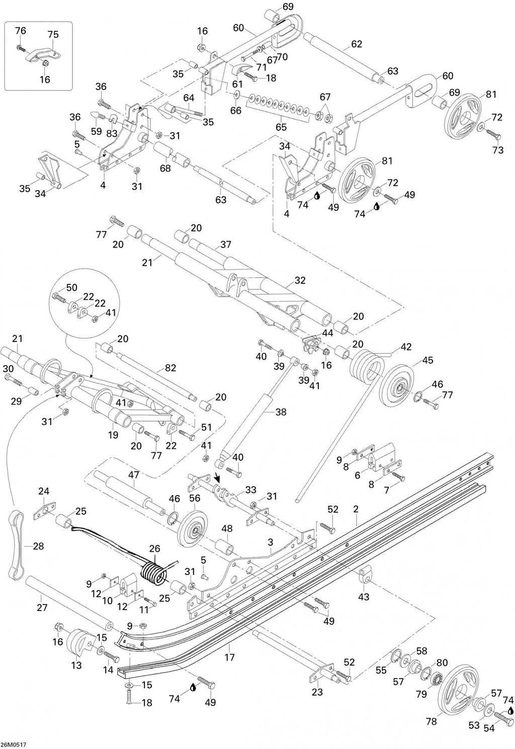 Fits 2001-2007 Ski-Doo Skandic 440 / Skandic 440F Models Cross Shaft, OEM Part # 546599