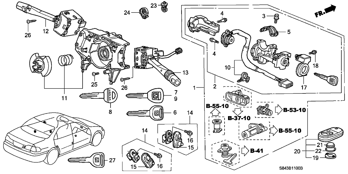 Honda New 1998-2002 Fits Honda Accord Key Cylinder Set, Part # 06350-S84-A12NI