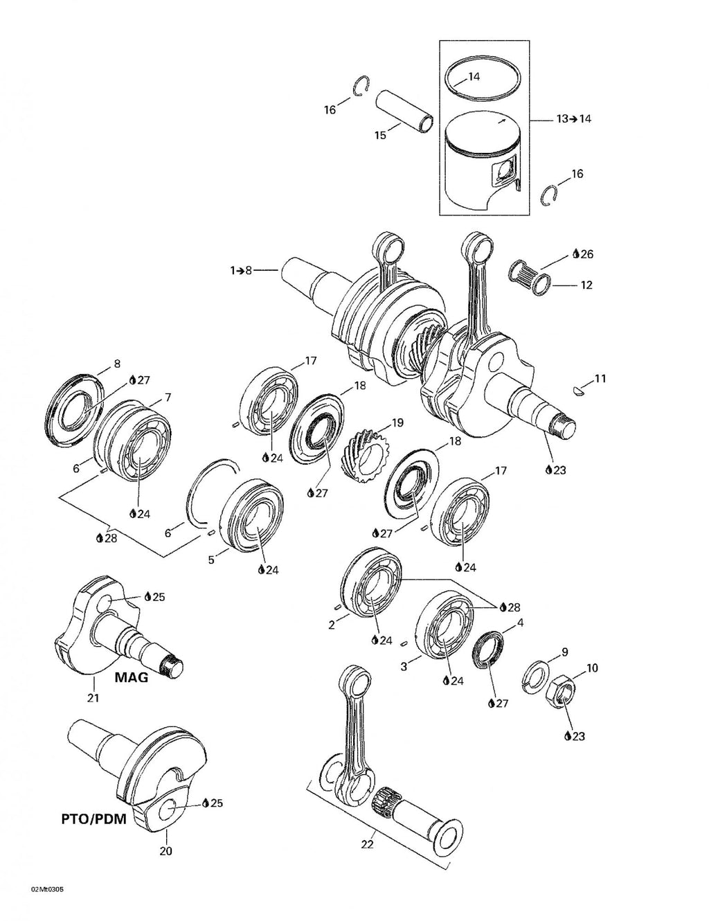 Fits 2003-2004 Ski-Doo Grand Touring SE 800 SDI / Legend 600 HO SDI Models Crankshaft (mag Side) 800 Sdi, OEM Part # 420819067