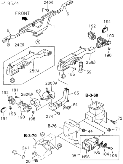 Honda New 1994-1995 Fits Honda Passport Duct, Center, Part # 89433-16460