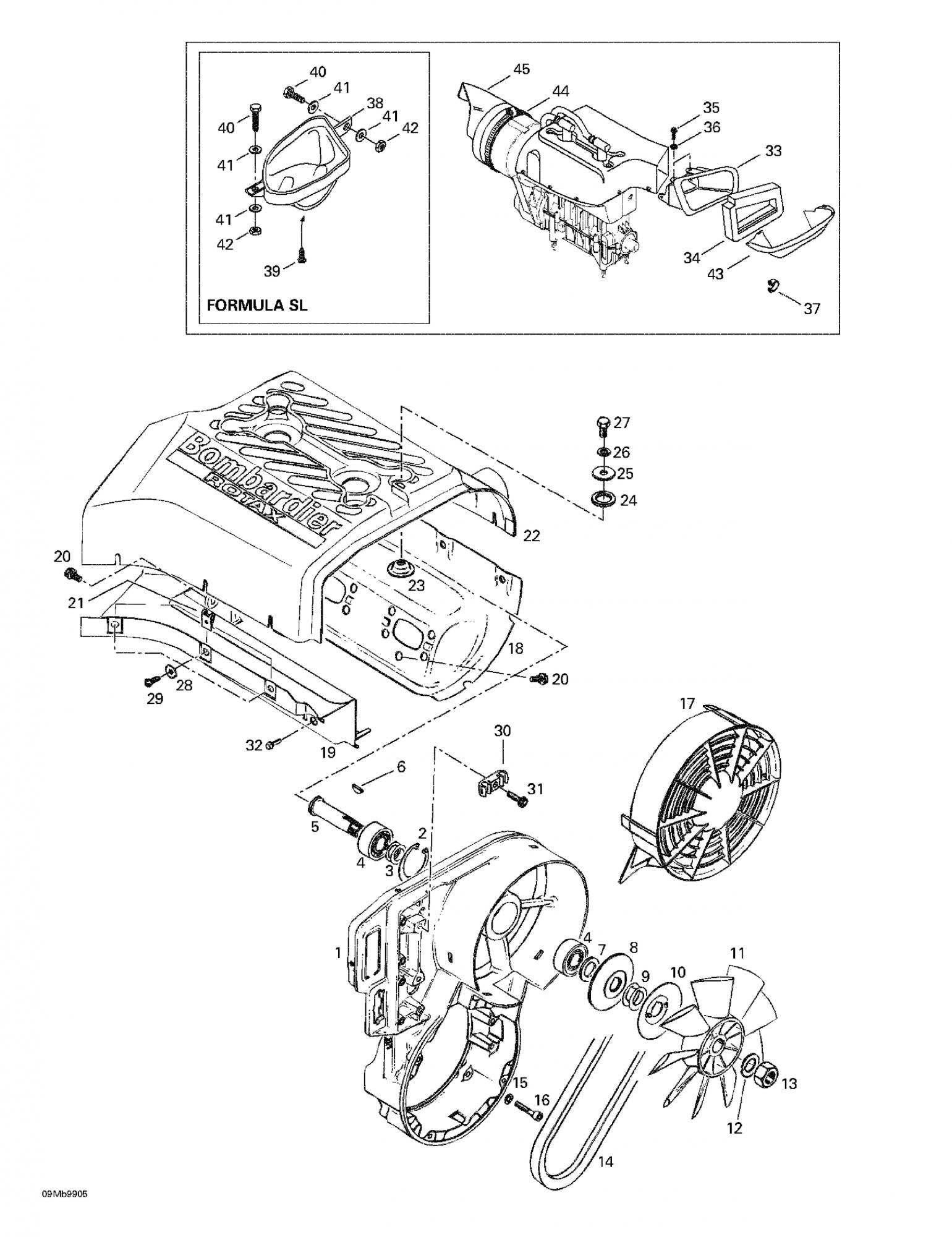 Fits 1996-2007 Ski-Doo Formula Deluxe 380/500 / Formula Deluxe 500 F Models Fan Cover, OEM Part # 420975695