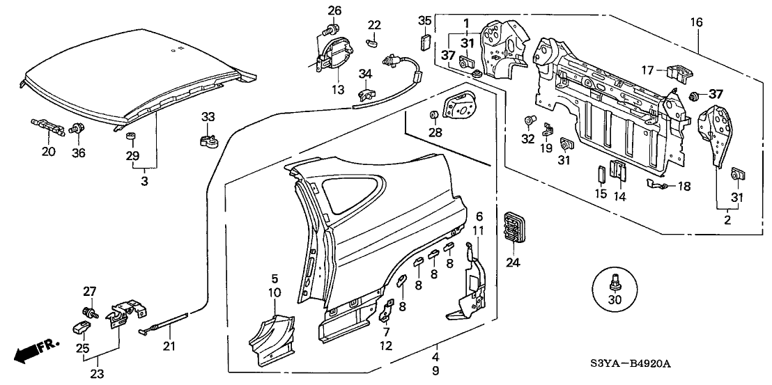 Honda New 2000-2006 Fits Honda Insight Bracket, R. RR. Bumper, Part # 66123-S3Y-300ZZ