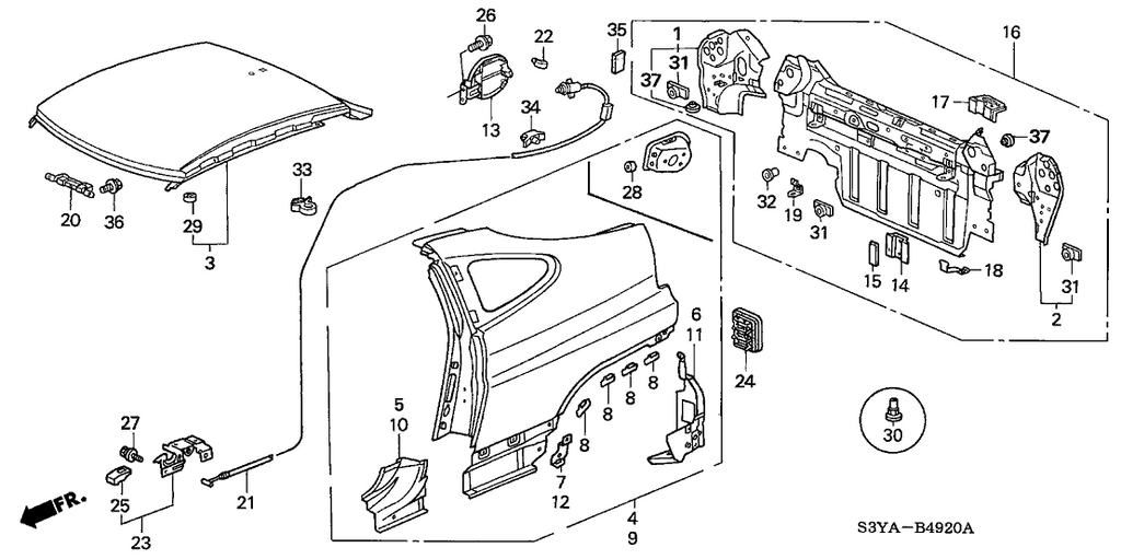 New 2000-2006 Fits Honda Insight Stiffener, RR. Bumper Face Side, Part # 66119-S3Y-300ZZ