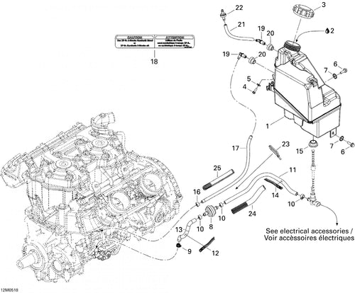 Fits 2005-2007 Ski-Doo Mach Z 1000 SDI / Mach Z 1000 SDI Adrenaline & X Models Injection Oil Tank, OEM Part # 519000070