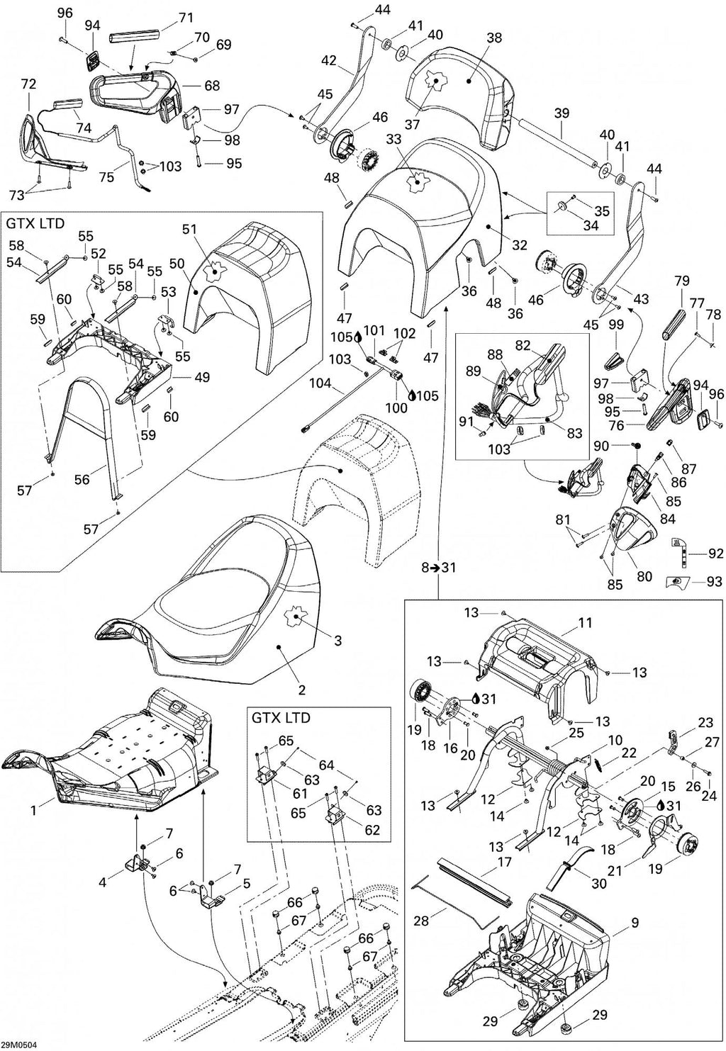 Fits 2005-2006 Ski-Doo Expedition 550F / GTX 500SS Models Seat Stud, OEM Part # 510004417
