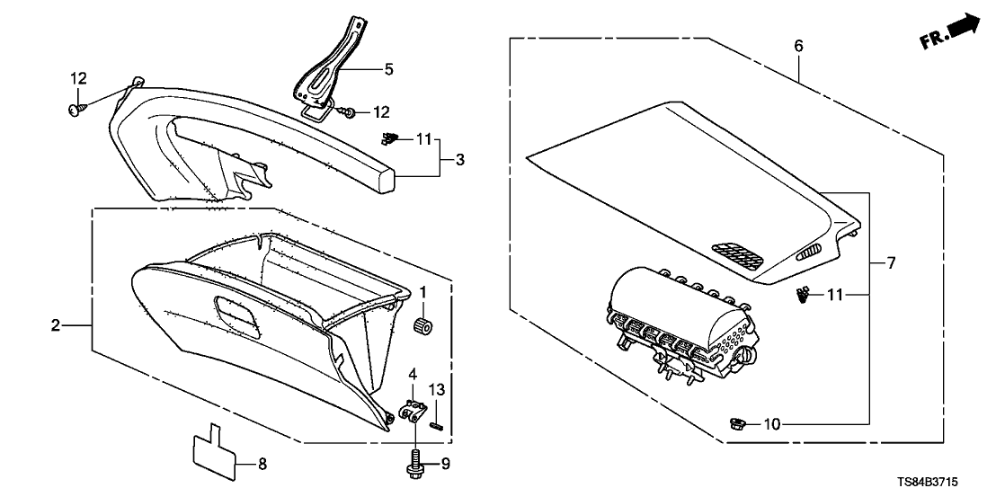 Honda New 2012 Fits Honda Civic Box Assembly, Glove (Pale Moss Gray), Part # 77500-TR0-A01ZA